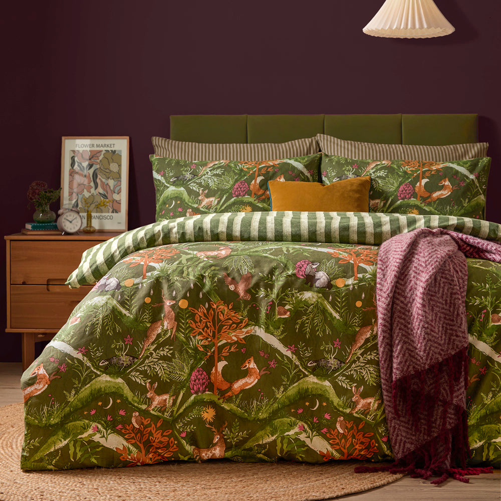 Woodland Green Bedding - Nya Woodland Reversible Duvet Cover Set Forest Furn