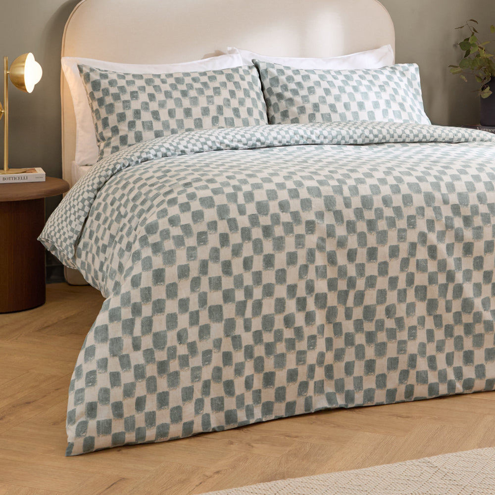 Nyhavn Checkerboard Reversible Duvet Cover Set Aqua