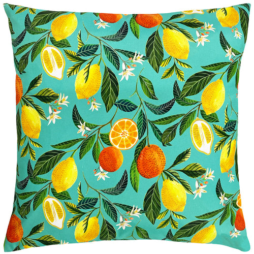 Floral Blue Cushions - Orange Blossom Outdoor Cushion Cover Teal Evans Lichfield