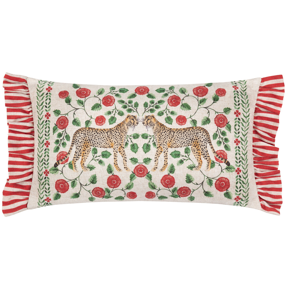 Okara Leopards Printed Ruffle Cushion Linen/Red