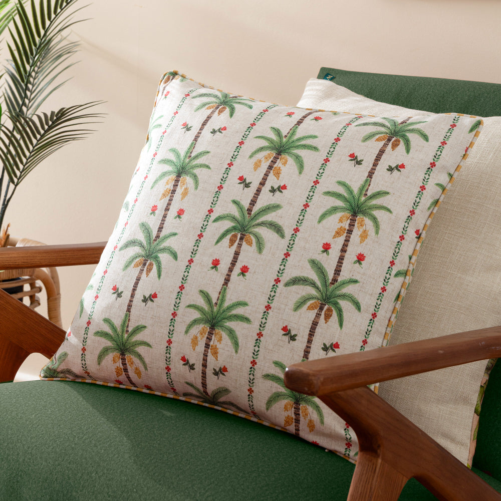 Floral Green Cushions - Okara Palm Printed Cushion Cover Multicolour Wylder Tropics