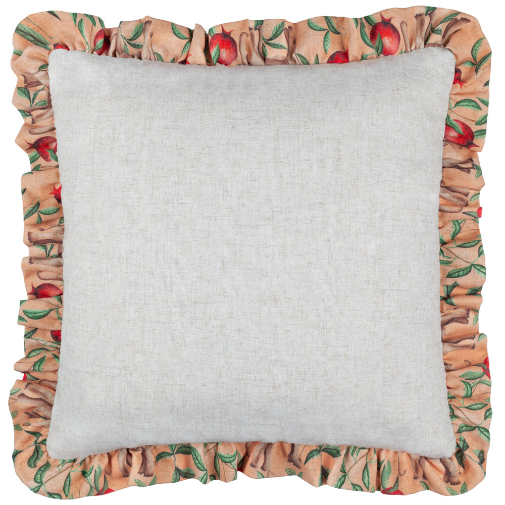 Okara Elephant Printed Ruffle Cushion Peach/Linen