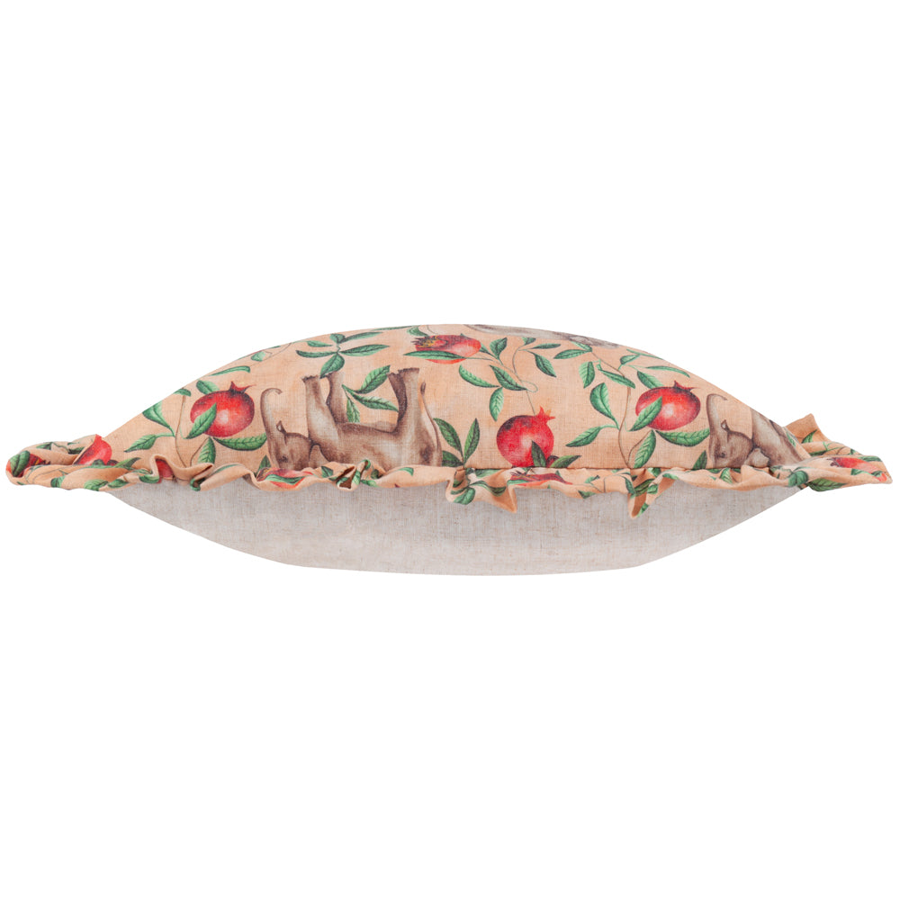 Okara Elephant Printed Ruffle Cushion Peach/Linen
