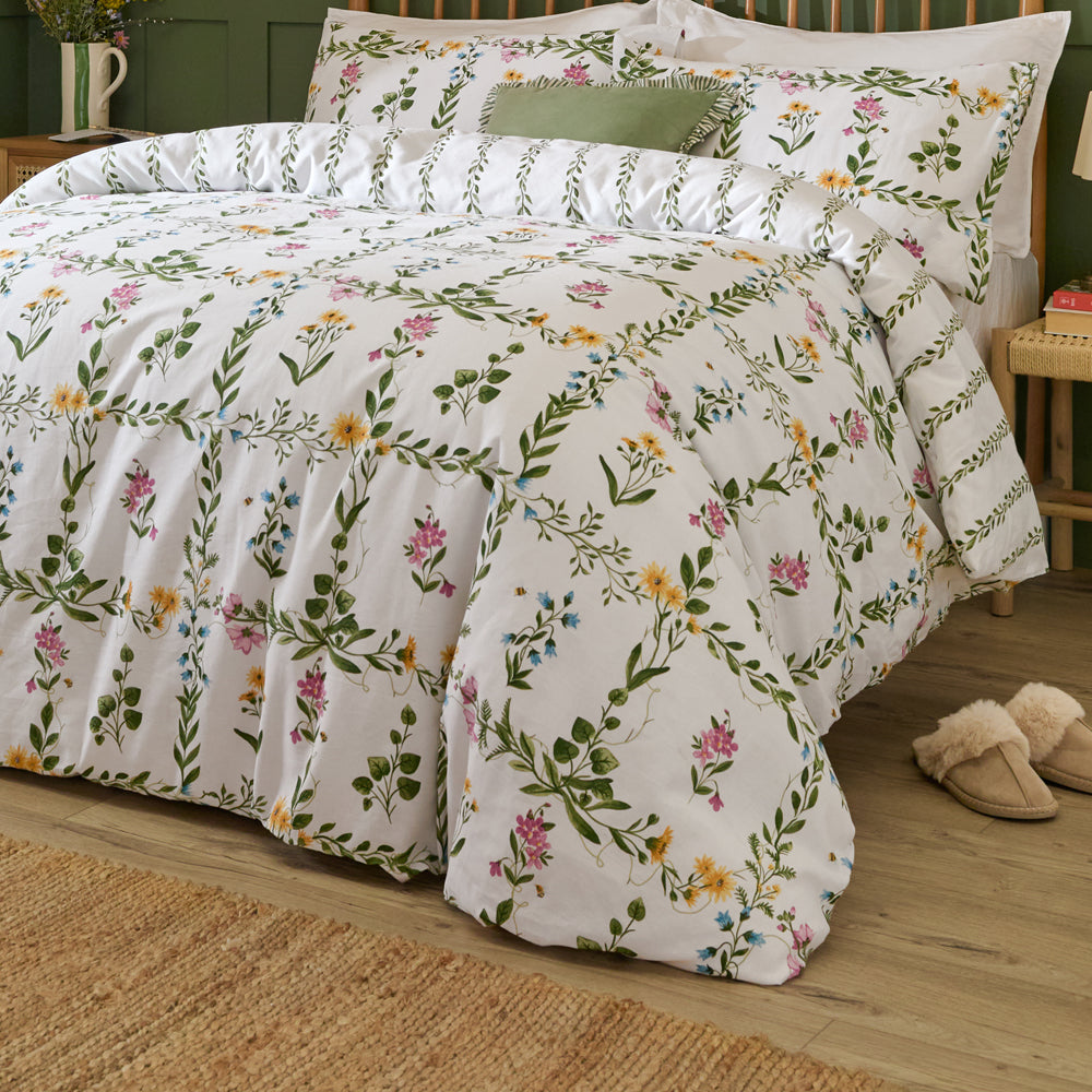 Olivia Reversible 100% Cotton Duvet Cover Set Green