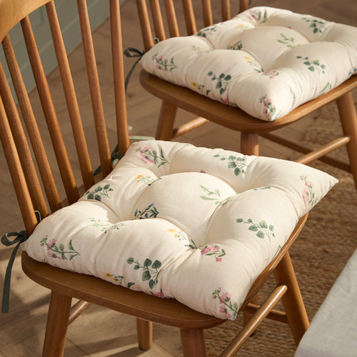 Floral Green Cushions - Olivia 2 Pack Slub Cotton Seat Pads Green Wylder