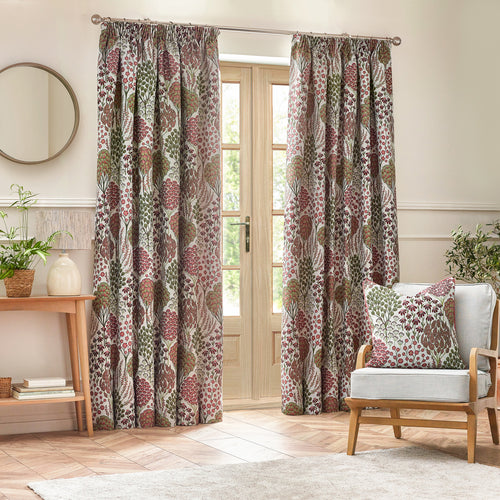 Floral Red Curtains - Ophelia Floral Jacquard Pencil Pleat Curtains Rednut Wylder