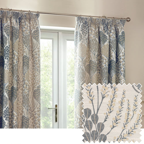 Floral Beige Curtains - Ophelia Floral Jacquard Pencil Pleat Curtains Wedgewood Wylder