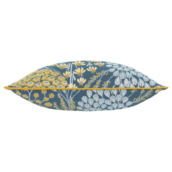 Ophelia Blue Floral Jacquard Cushion Cover | Blue/Saffron Cushions ...