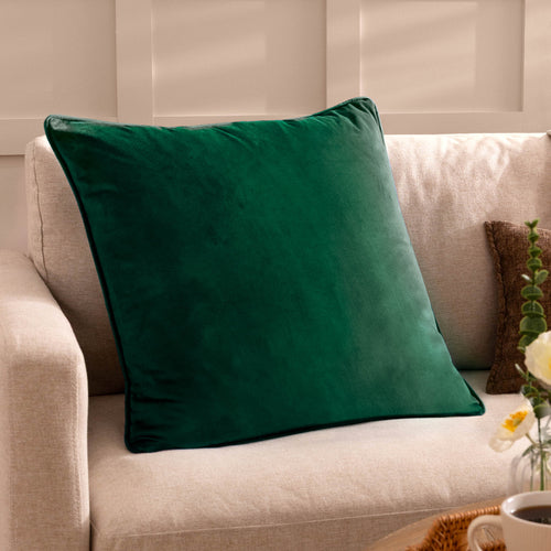 Plain Green Cushions - Opulence Soft Velvet Cushion Cover Bottle Green Evans Lichfield