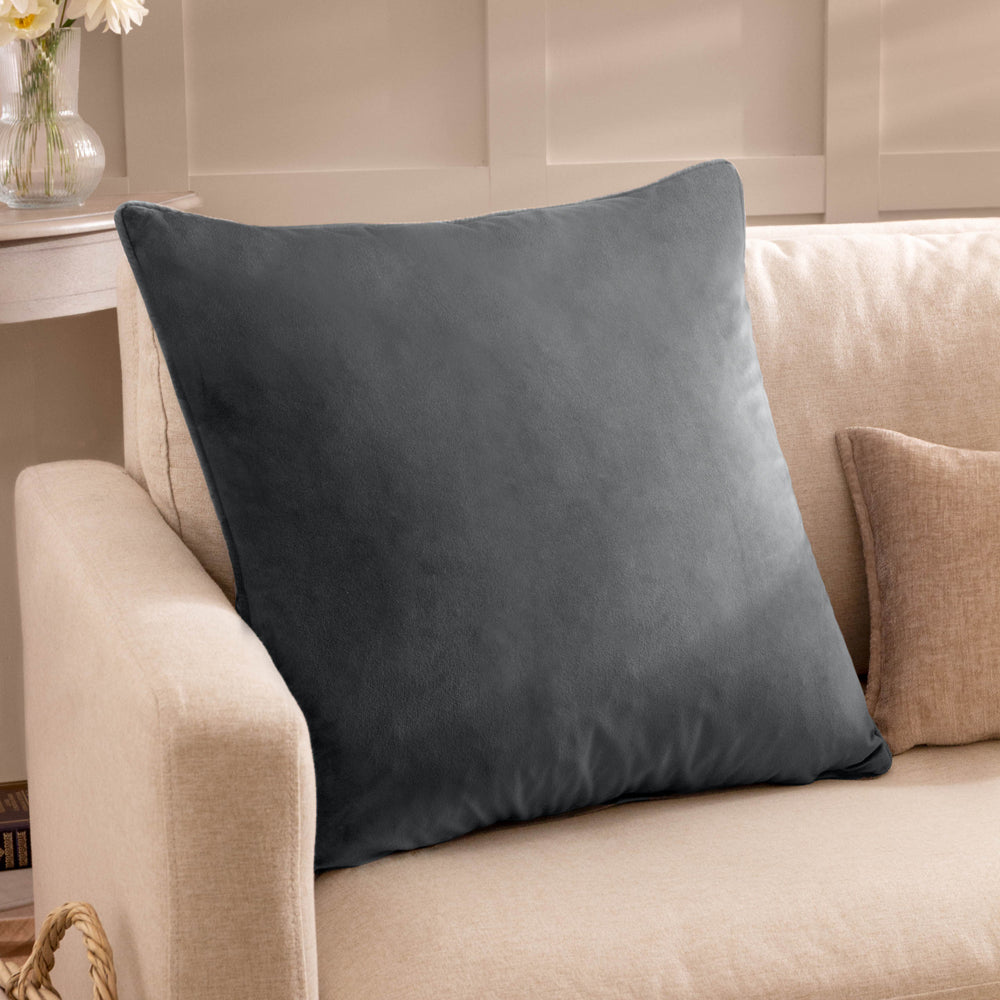 Plain Grey Cushions - Opulence Soft Velvet Cushion Cover Granite Evans Lichfield