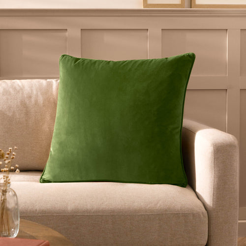 Plain Green Cushions - Opulence Soft Velvet Cushion Cover Olive Evans Lichfield