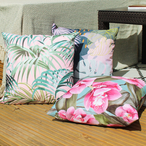 Floral Pink Cushions - Orchids Outdoor Cushion Cover Duck Egg Evans Lichfield