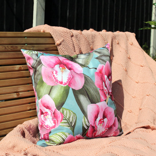 Floral Pink Cushions - Orchids Outdoor Cushion Cover Duck Egg Evans Lichfield