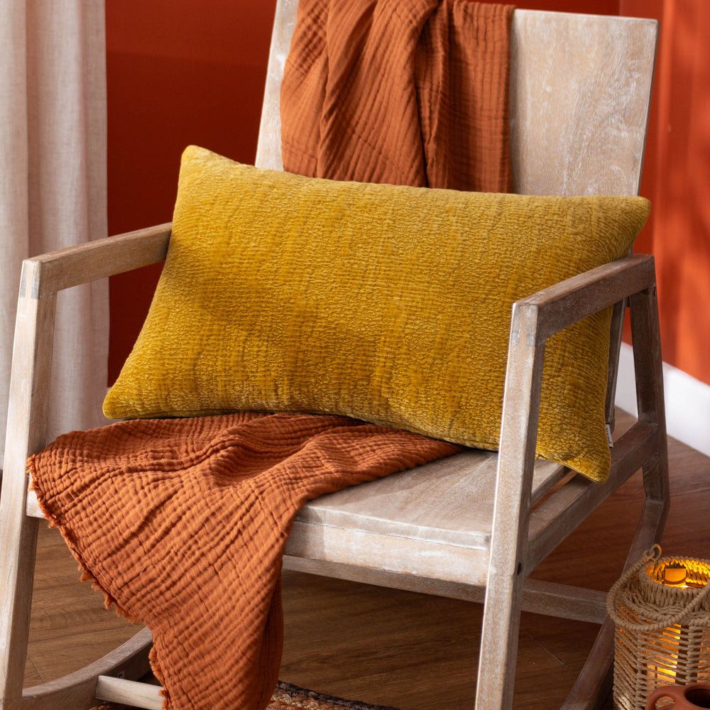 Osaka Yellow Chenille Cushion Cover Saffron Cushions Yard furn