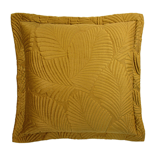 Jungle Gold Cushions - Palmeria Quilted Velvet Cushion Cover Gold Paoletti