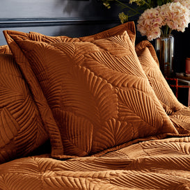 Paoletti Palmeria Quilted Velvet Cushion Cover in Rust