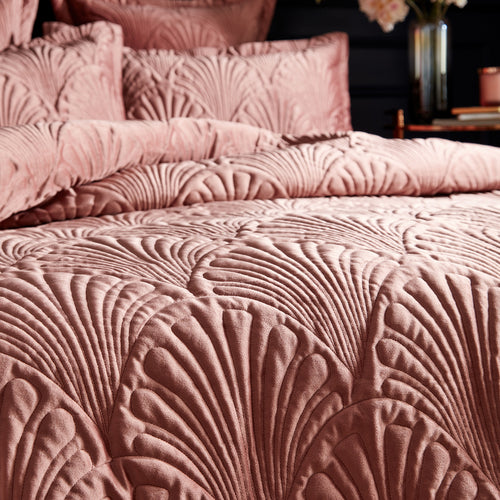 Jungle Pink Bedding - Palmeria Quilted Velvet Duvet Cover Set Blush Paoletti