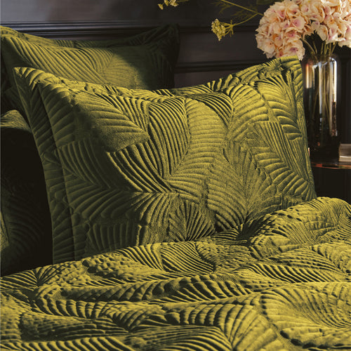 Jungle Green Bedding - Palmeria Quilted Velvet Duvet Cover Set Moss Paoletti