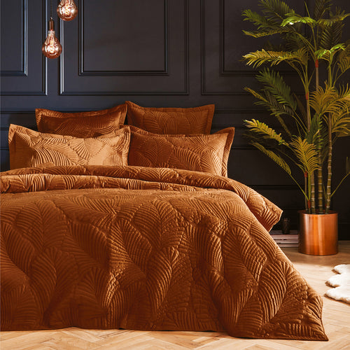 Jungle Red Bedding - Palmeria Quilted Velvet Duvet Cover Set Rust Paoletti