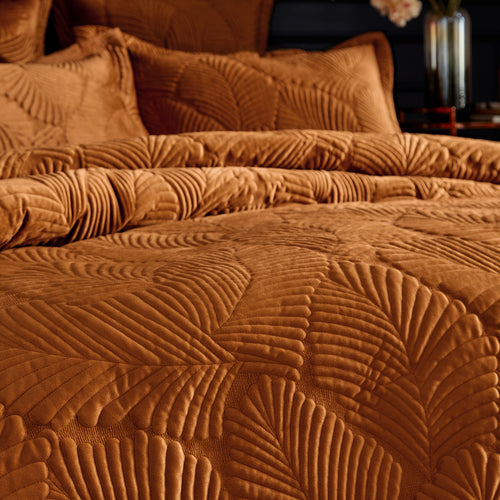 Jungle Red Bedding - Palmeria Quilted Velvet Duvet Cover Set Rust Paoletti