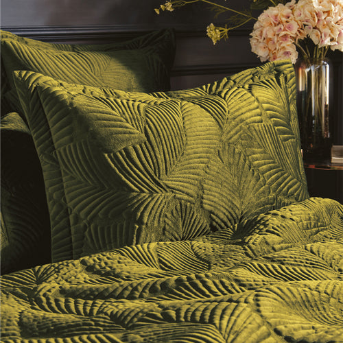 Jungle Green Bedding - Palmeria Quilted Velvet Pillowcase Moss Paoletti