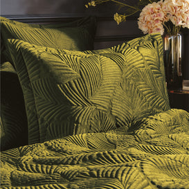 Paoletti Palmeria Quilted Velvet Pillowcase in Moss