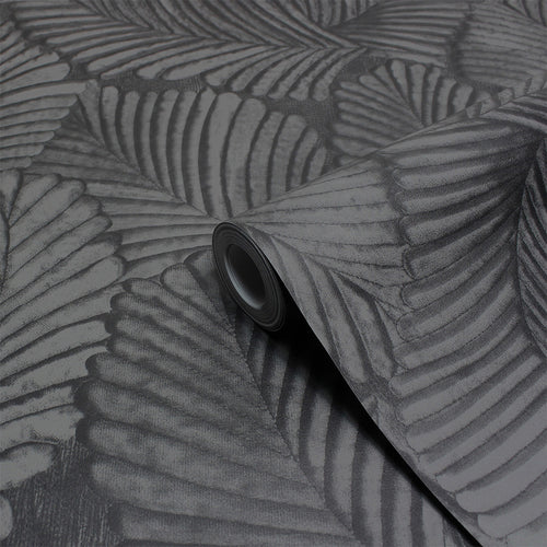 Jungle Black Wallpaper - Palmeria Vinyl Wallpaper Sample Black Paoletti