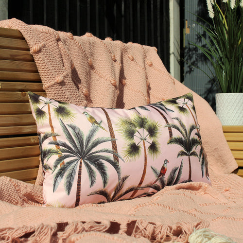 Jungle Pink Cushions - Palms Rectangular Outdoor Cushion Cover Blush Evans Lichfield