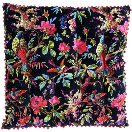 Floral Black Cushions - Paradise Velvet Floor Floor Cushions Black Paoletti