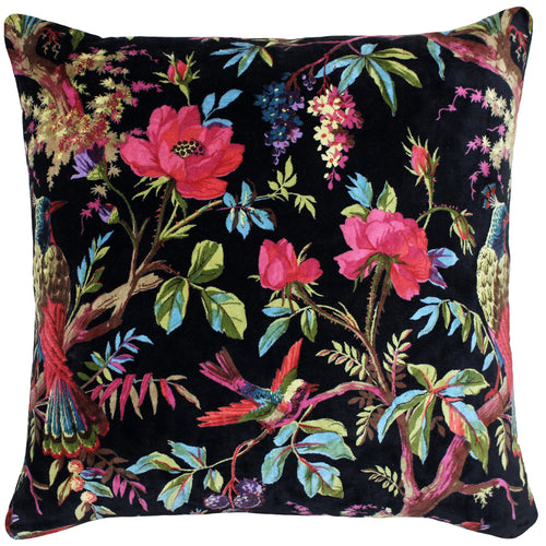 Floral Black Cushions - Paradise Velvet  Cushion Cover Black Paoletti