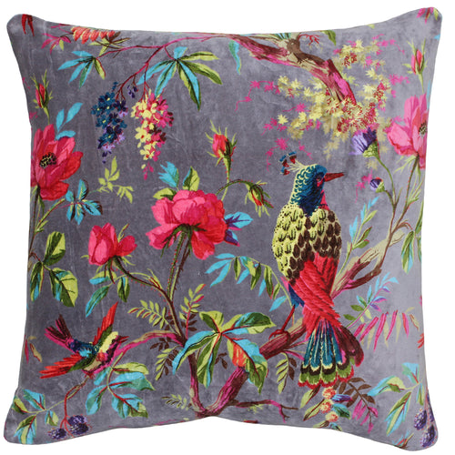 Floral Brown Cushions - Paradise Velvet  Cushion Cover Mink Paoletti