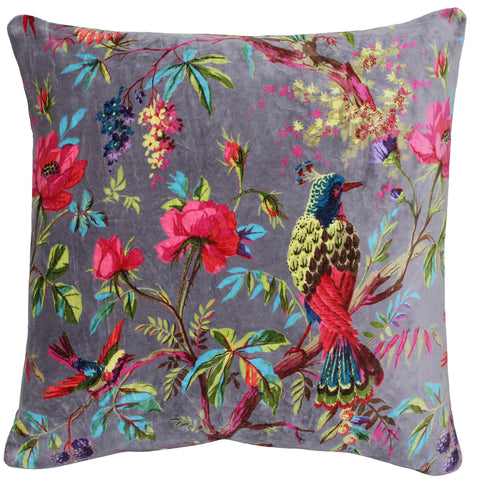 Bird Print Reversible Velvet Cushion Cover With Tassels Digital