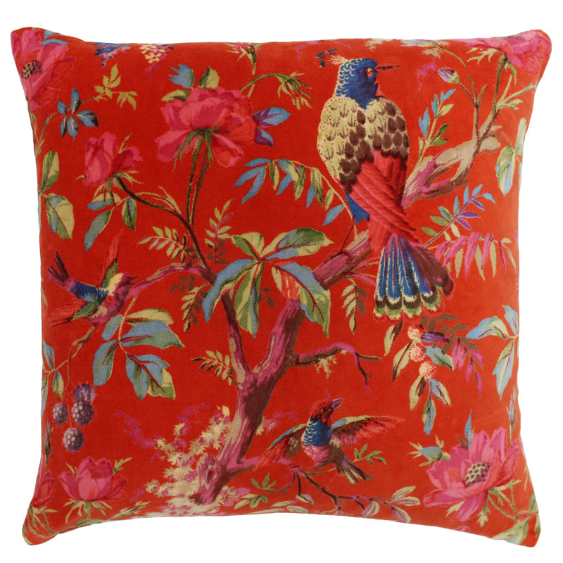 Floral Orange Cushions - Paradise Velvet  Cushion Cover Orange Paoletti