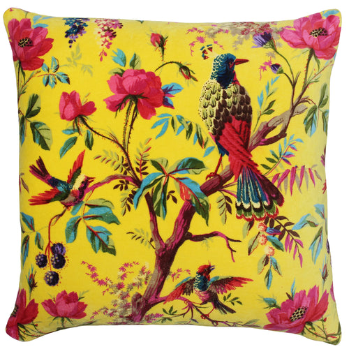 Floral Yellow Cushions - Paradise Velvet  Cushion Cover Yellow Paoletti