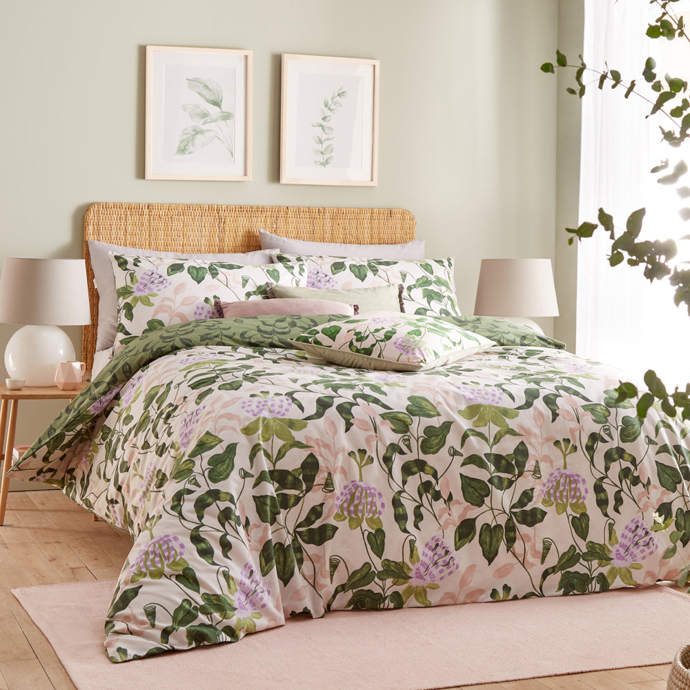 Floral Orange Bedding - Passiflora Botanical Duvet Cover Set Peach/Vine Green Wylder Nature