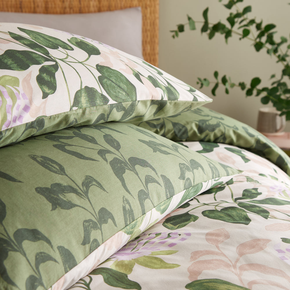 Passiflora Botanical Duvet Cover Set Peach/Vine Green