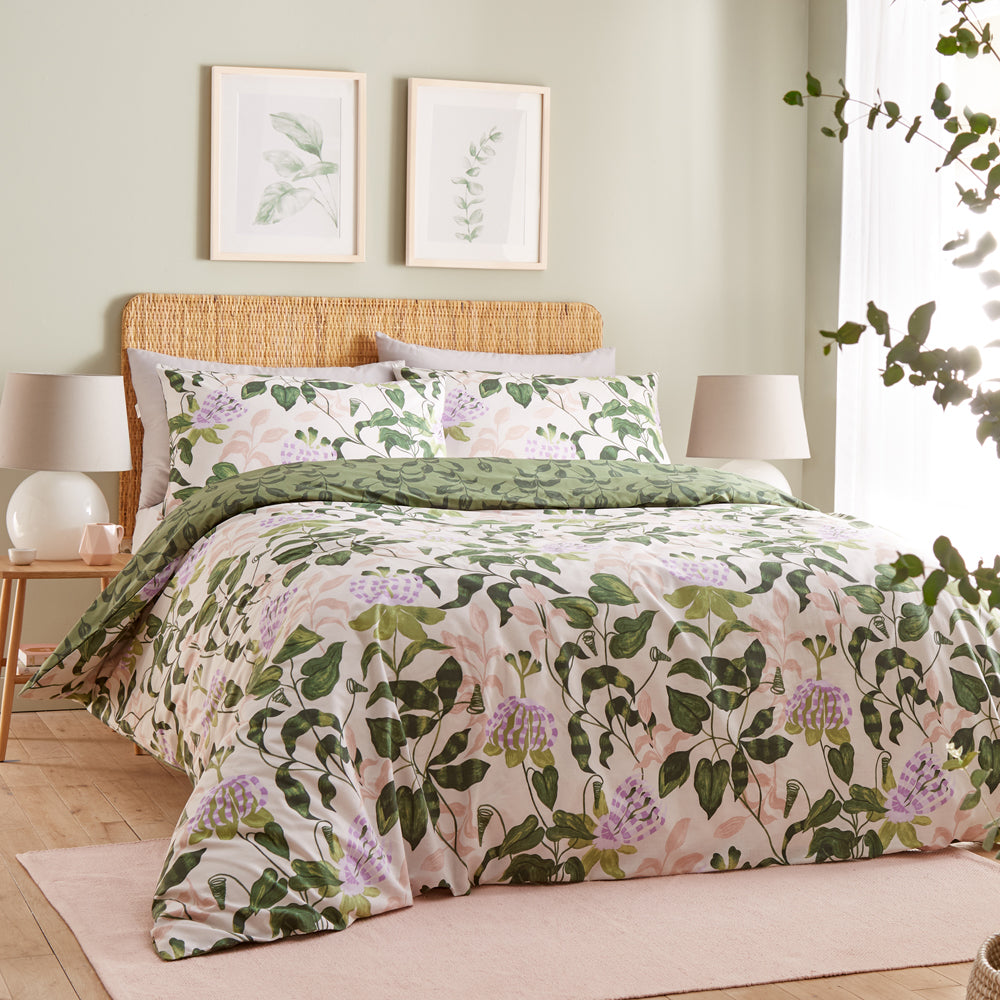 Passiflora Botanical Duvet Cover Set Peach/Vine Green