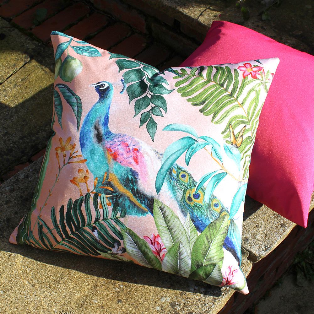 Animal Pink Cushions - Peacock Outdoor Cushion Cover Blush Evans Lichfield