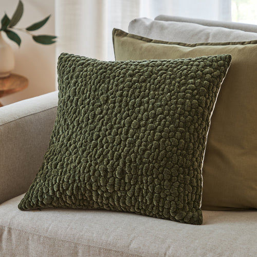 Abstract Green Cushions - Pebble Textured Chenille Cushion Cover Lichen Yard