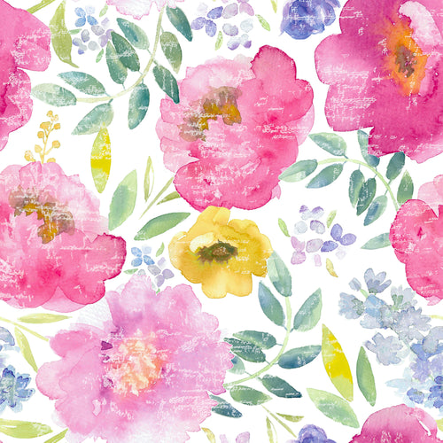 Floral Pink M2M - Peony + Delphinium Cerise Floral Fabric Sample Evans Lichfield