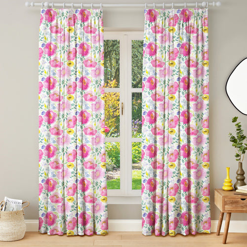 Floral Pink M2M - Peony + Delphinium Cerise Floral Made to Measure Curtains Evans Lichfield