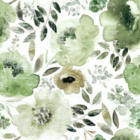 Floral Green M2M - Peony + Delphinium Olive Floral Fabric Sample Evans Lichfield