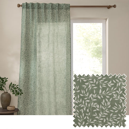 Floral Green Curtains - Perrie Leaf Sheer Woven Curtain Panel Forest Yard