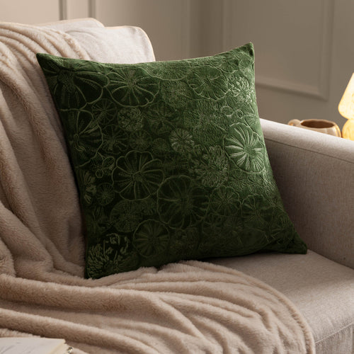 Woodland Green Cushions - Picking Patch Embroidered Velvet Cushion Cover Greenwood furn.