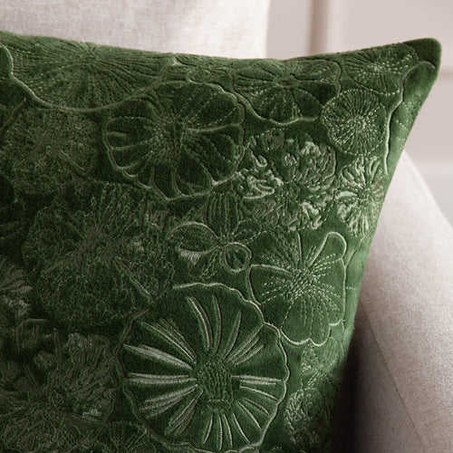 Woodland Green Cushions - Picking Patch Embroidered Velvet Cushion Cover Greenwood furn.