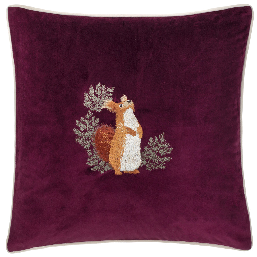 Pineberry Forest Purple Embroidered Velvet Cushion Cover Plum Cushions furn. furn