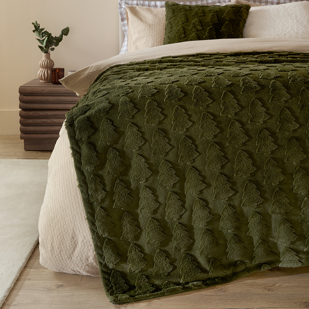 Pines Faux Fur Cushion Forest Green