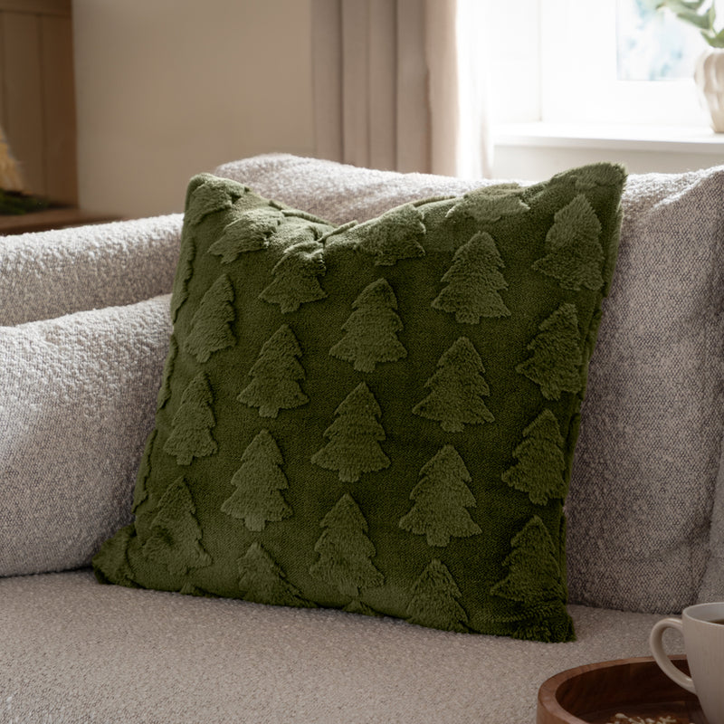 Woodland Green Cushions - Pines Faux Fur Cushion Cover Forest Green Furn