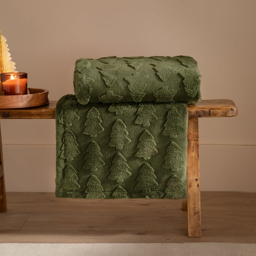 Pines Faux Fur Throw Forest Green