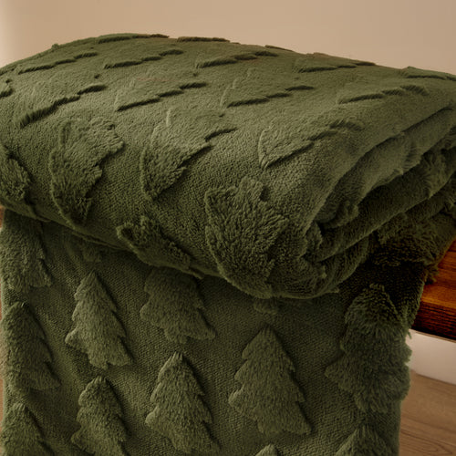 Pines Faux Fur Throw Forest Green
